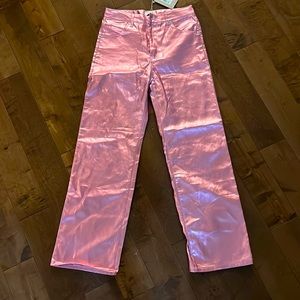 Pink metallic meshki pants with tags on